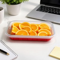 BPA Free Food Grade PP Disposable Lunch Box 300ml F300-175 Red with Leak-Proof Lid Microwavable for Takeout Picnic Catering Use