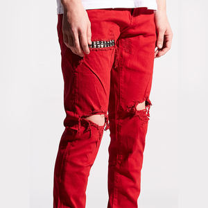 DiZNEW Moda Custom <span class=keywords><strong>Jeans</strong></span> Rasgados Homens Hiphop Reta Solta Calça <span class=keywords><strong>Jeans</strong></span> Slim Fit Homens Costurado Vermelho Rebites Homem <span class=keywords><strong>Jeans</strong></span> Skinny - Product Image 4