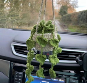 Cesto lavorato a mano in maglia creativo ornamento per appendere auto per la decorazione di specchietti retrovisori elegante <span class=keywords><strong>fiore</strong></span> artificiale - Product Image 6