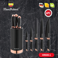 HausRoland 2023 Vente Flash Ensemble de couteaux de cuisine en acier inoxydable pour droitiers avec manches en plastique 6 pièces Lames de 3,5 à 8 pouces Noir