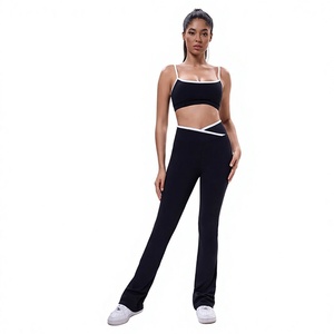 Ensemble de yoga uni pour femme, legging taille haute et crop top, sans couture, en Spandex et Polyester, 2 pièces, tenue de sport, col carré, fitness - Product Image 3