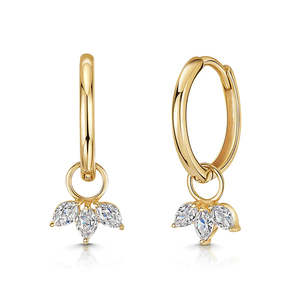 CANNER S925 Boucles d'oreilles créoles huggie en argent sterling avec pétale, œil de cheval et marquise CZ, plaqué or 18 carats, pour femmes, bijoux, cadeaux pour filles - Product Image 1