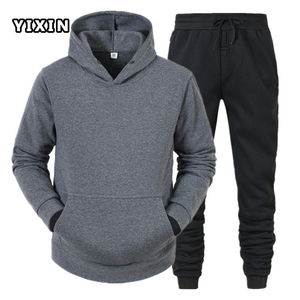 男女兼用カスタムロゴトラックスーツセット防風フィットネススウェットパンツパーカージョガーカスタムロゴブランクスウェットスーツ付き - Product Image 5