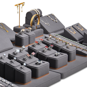 Jinsky Wholesale Microfiber Jewelry Ring Earring Stands Short Necklace Bust Gray Jewelry Display Set for Counter - Product Image 2