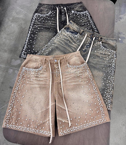 Đau Khổ denim nhà sản xuất thời trang dạo phố tùy chỉnh cổ điển rửa Rhinestone jorts người đàn ông baggy jeans quần short của nam giới Quần short denim jorts - Product Image 3