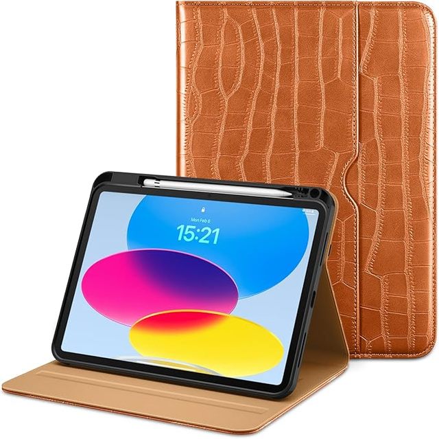 Crocodile Wallet Case for iPad 10th Gen 2022 for iPad 10.9" Leather Smart Folio Cover with Pencil Holder and Hand Strap