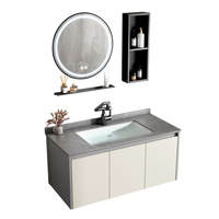 Meuble de salle de bain mural avec miroir et lavabo intégré en alliage d'aluminium et céramique, finition crème