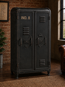 Vintage Industrial Metal Liquor Cabinet <b>with</b> Double Doors Wooden Shelves Wine Bottle and Glass <b>Storage</b> for Home <b>Bar</b> Lounge Decor - Product Image 3