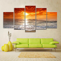 Lukisan Kristal 5 Panel Modern Pemandangan Pantai Saat Matahari Terbenam untuk Dekorasi Dinding Ruang Tamu, Lanskap Tropis Pesisir, Dekorasi Rumah, Seni Dinding