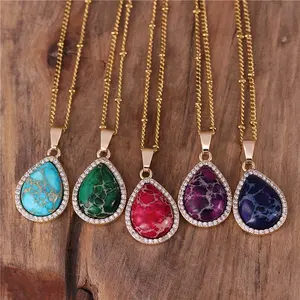 Boho Zircon Circled Teardrop Pendant Necklace Fashion Gold Stainless Steel Chain Necklace Femme Jewelry Wholesale Dropshipping