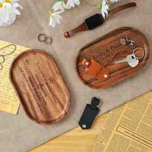 Plateau de service ovale en bois massif entièrement personnalisable, style japonais, gravé au laser, vaisselle multifonctionnelle, plateau à collations, fruits secs, bijoux - Product Image 3