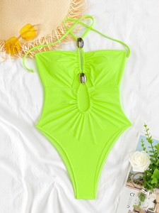 JSN personalizza 2025 nuovo Bikini intero in tinta unita con taglio alto scavato in tessuto speciale costumi <span class=keywords><strong>da</strong></span> bagno Fitness Sexy Bikini Set per le donne - Product Image 6