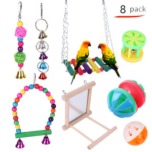 Juego de juguetes para loros y pájaros: columpio, hamaca, juguete masticable con forma de zapato, campana colgante y percha de madera, coloridos, para jaula de aves. - Product Image 1