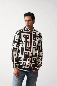 B-W Áo sơ mi in màu trắng đen vui tươi với màu đỏ bắt mắt chi tiết 100% bông chắc chắn để làm cho một tuyên bố! - Product Image 3