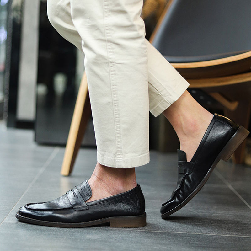 Sapato mocassim masculino de couro legítimo, sapato elegante com camada  superior e casual para festas, viagem, minimalismo