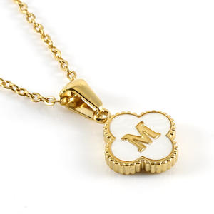 Collar de Cadena de Bambú Simple con Colgante de Concha y Letra, Acero Inoxidable 18K, Trébol, 26 Letras, Joyerí<span class=keywords><strong>a</strong></span> de Moda para Mujer - Product Image 6