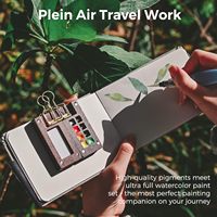 Mini ensemble de peinture aquarelle avec boîte en bois de noyer 8 couleurs pinceaux tasse à eau Kit de poche de voyage avec sac pour artistes