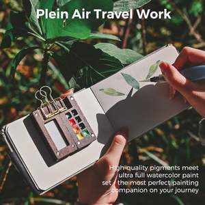 Mini Aquarel Verfset Met Walnoot Houten Doos 8 Kleuren Borstels Water Cup Reiszak Kit Met Tas Voor Kunstenaars - Product Image 4