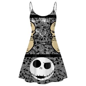 Robe de soirée sans manches pour femmes avec motif Jack et Sally de Nightmare Before Christmas, robe à bretelles personnalisée, robe grise pour fête - Product Image 1