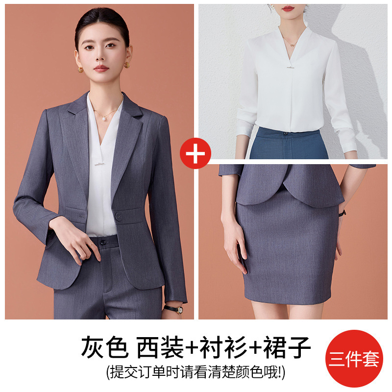 Gray suit skirt shirt