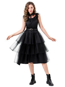 Abito da Donna per Cosplay di <span class=keywords><strong>Wednesday</strong></span> Addams, Vestito per Halloween, Carnevale, Abito da Sera Taglia Grande - Product Image 4
