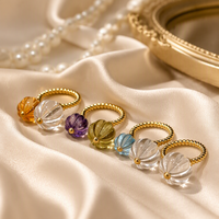 Bague ouverte en cristal vintage en forme de citrouille, avec améthyste et citrine, double perles, en métal doré et quartz blanc, bijoux de créateur, vente en gros