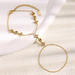 Set di Anelli a Freccia in <span class=keywords><strong>Acciaio</strong></span> Inossidabile Placcato Oro 18K, <span class=keywords><strong>Bracciale</strong></span> a Catena per Nocche, Gioielli da Mano Creativi in Stile Ins per Donne, Regalo Boho - Product Image 1