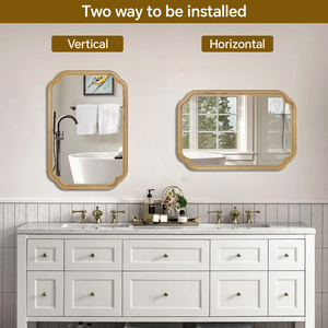 Natural Wood Color 24 X 36 Solid Wood Frame Rounded <b>Corner</b> Decorative Mirror For <b>Bedroom</b> Bathroom Living Room Entryway - Product Image 6