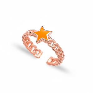 Anillo ajustable con diseño de estrella de esmalte naranja, modelo de moda, venta al por mayor, joyería de plata de ley 925, joyería fina para mujer - Product Image 2
