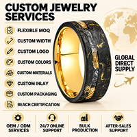 Bague de mariage pour homme en carbure de tungstène noir 8 mm avec incrustation feuille d'or et météorite, bijoux personnalisés en gros OEM/ODM