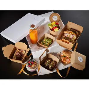 Custom printed eco friendly disposable paper take away lunch fried chicken burger containers craft takeaway food packaging box