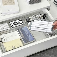 Boîte de rangement transparente en plastique pour tiroir, compartiment de bureau intégré, pour papeterie et cosmétiques, design moderne et simple