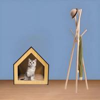 Villa pour animaux de compagnie en bois, moderne et luxueuse, pour usage intérieur, de forme carrée, écologique, avec motif imprimé détachable, pour petits animaux, pour le salon