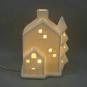 Iluminación led de cerámica blanca de fábrica, casa de Navidad para el hogar