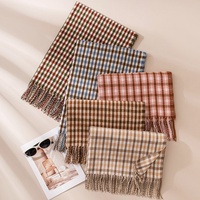 Syal Kotak-kotak Vintage Inggris untuk Wanita, Panjang, Hangat, Tahan Angin, Dapat Dibalik, Bahan Poliester, Motif Tartan