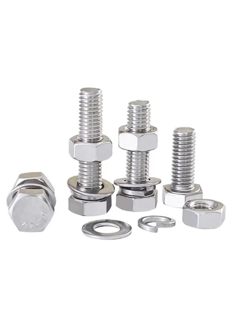 High quality stainless steel DIN933 hexagon bolt and nut set screw washer set