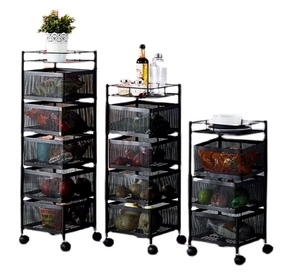 Gran oferta, carro de almacenamiento giratorio multicapa de 360 grados, estante organizador de cocina Vintage de 5 capas, estante de acero para frutas y verduras - Product Image 1
