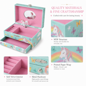 High Quality MDF <b>Musical</b> Jewelry <b>Box</b> with Drawer Cute Unicorn/Ballerina Design Kids Jewelry Organizer <b>Box</b> - Product Image 3