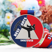 Médailles en alliage de zinc en gros, médailles rondes en émail 2D 3D, médailles plaquées argent, médailles de taekwondo et de karaté, logo personnalisé pour souvenirs