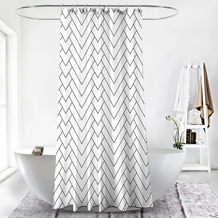 Qualität Weiß Gestreiften Stoff Dusche Vorhang für Bad Maschine Waschbar mit 12 Haken Bad Vorhang