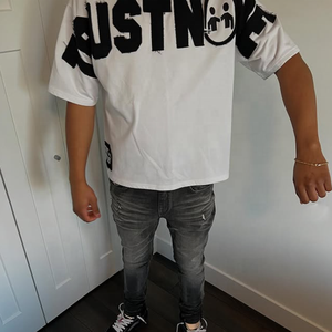 T-shirt court personnalisé pour hommes, été, Streetwear, coton lourd appliqué, broderie en détresse, coupe carrée - Product Image 4