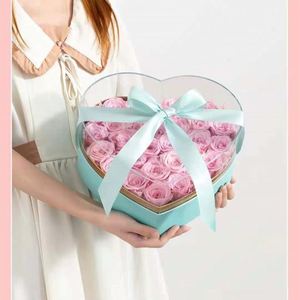 Boîte cadeau en forme de cœur avec fleur de rose, nouveau design 2021, avec couvercle en acrylique transparent et ruban en polyester - Product Image 6
