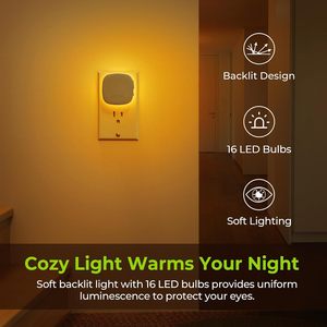 AUVON - Juego de 4 luces nocturnas LED enchufables, luz blanca cálida de 1600K, sensor de movimiento ámbar, del anochecer al amanecer, diseño retroiluminado regulable - Product Image 2
