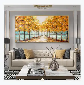 Herbst Landschaft Golden Tree Plant Poster Abstrakte Goldfolie Ölgemälde