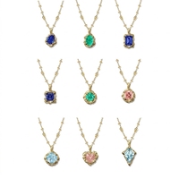 Collier Chaîne Géométrique Féerique en Argent 925 Plaqué Or 18K avec Pendentif Texturé Serti de Pierres Multicolores Poire, Émeraude, Cœur, Cerf-volant