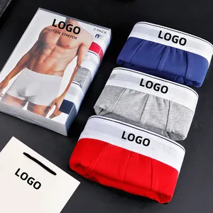 OEM logotipo personalizado cintura ancha alta calidad transpirable suave sólido hombres ropa interior algodón hombres Boxers calzoncillos con bolsa en U para hombre