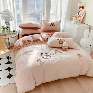 Ensemble de housse de <span class=keywords><strong>couette</strong></span> brodée de dessins animés en 3 styles, drap de <span class=keywords><strong>lit</strong></span> en coton doux pour la peau avec bordure en dentelle pour <span class=keywords><strong>lit</strong></span> d'enfant - Product Image 2