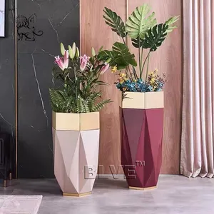 BLVE Modern Style House Hotel Interior Art Decor Metal Planter Vase Stainless Steel Golden Color Flower Pot