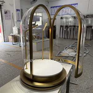 Hình dạng độc đáo Arc Glass Bìa Showcase kim loại thép không gỉ đồ trang sức cửa hàng truy cập hiển thị với cực Spotlight - Product Image 5