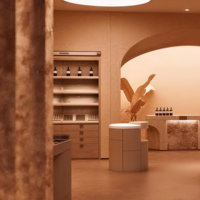 Étagère de présentation personnalisée pour salon de beauté, en bois, avec éclairage LED, pour la décoration intérieure des magasins de cosmétiques et de spas